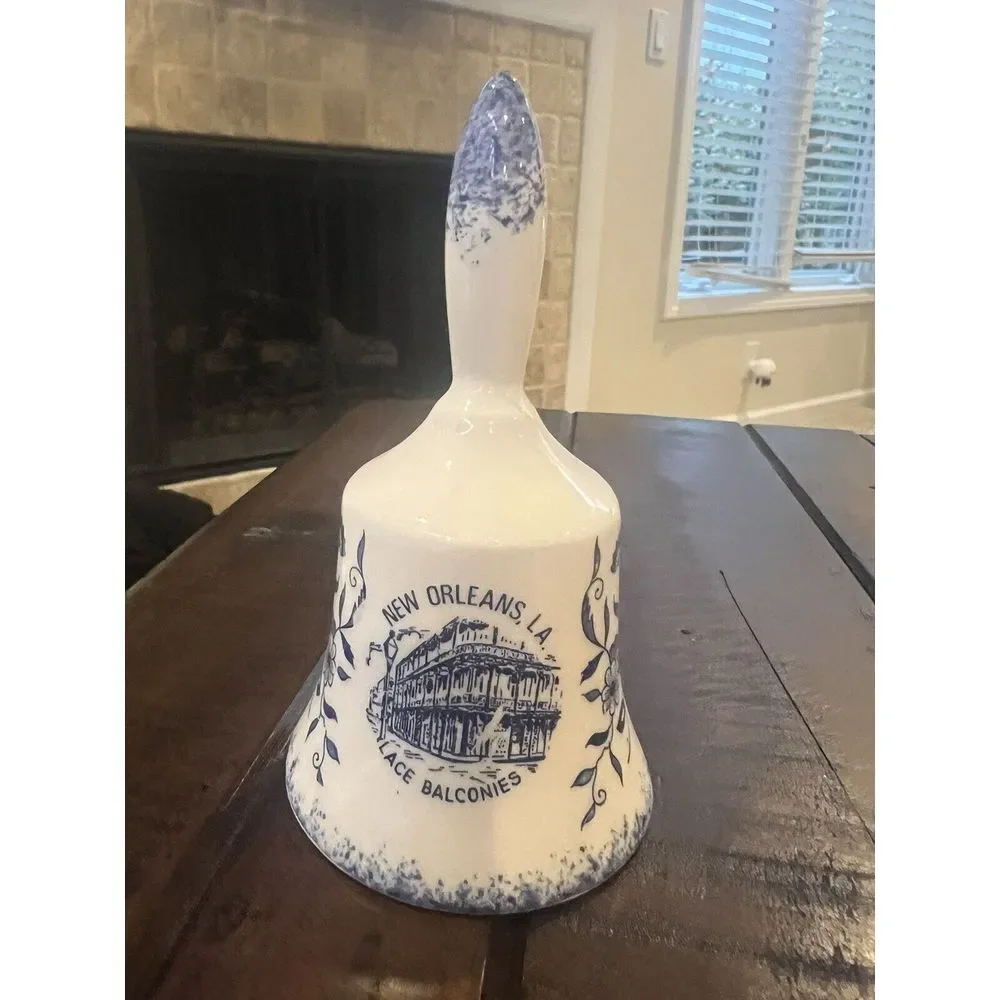 New Orleans, LA Souvenir Porcelain Bell Lace Balconies, Blue & White, Japan 4.5